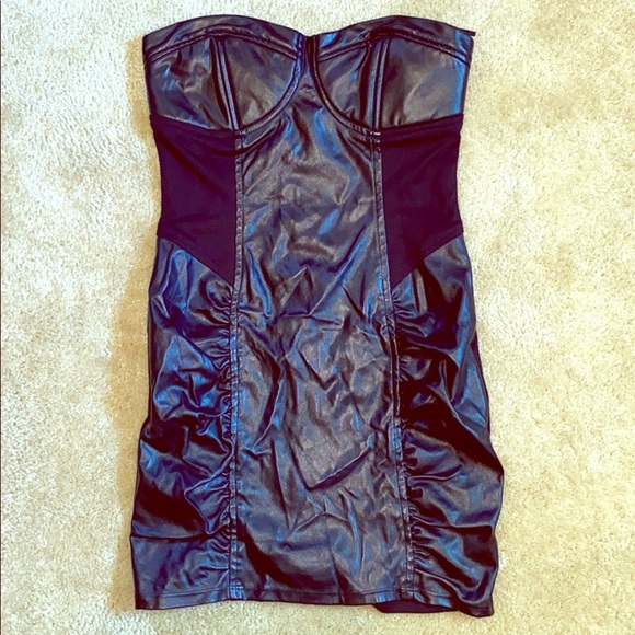 Vintage- Forever 21 Faux Leather strapless mini dress - Picture 1 of 7